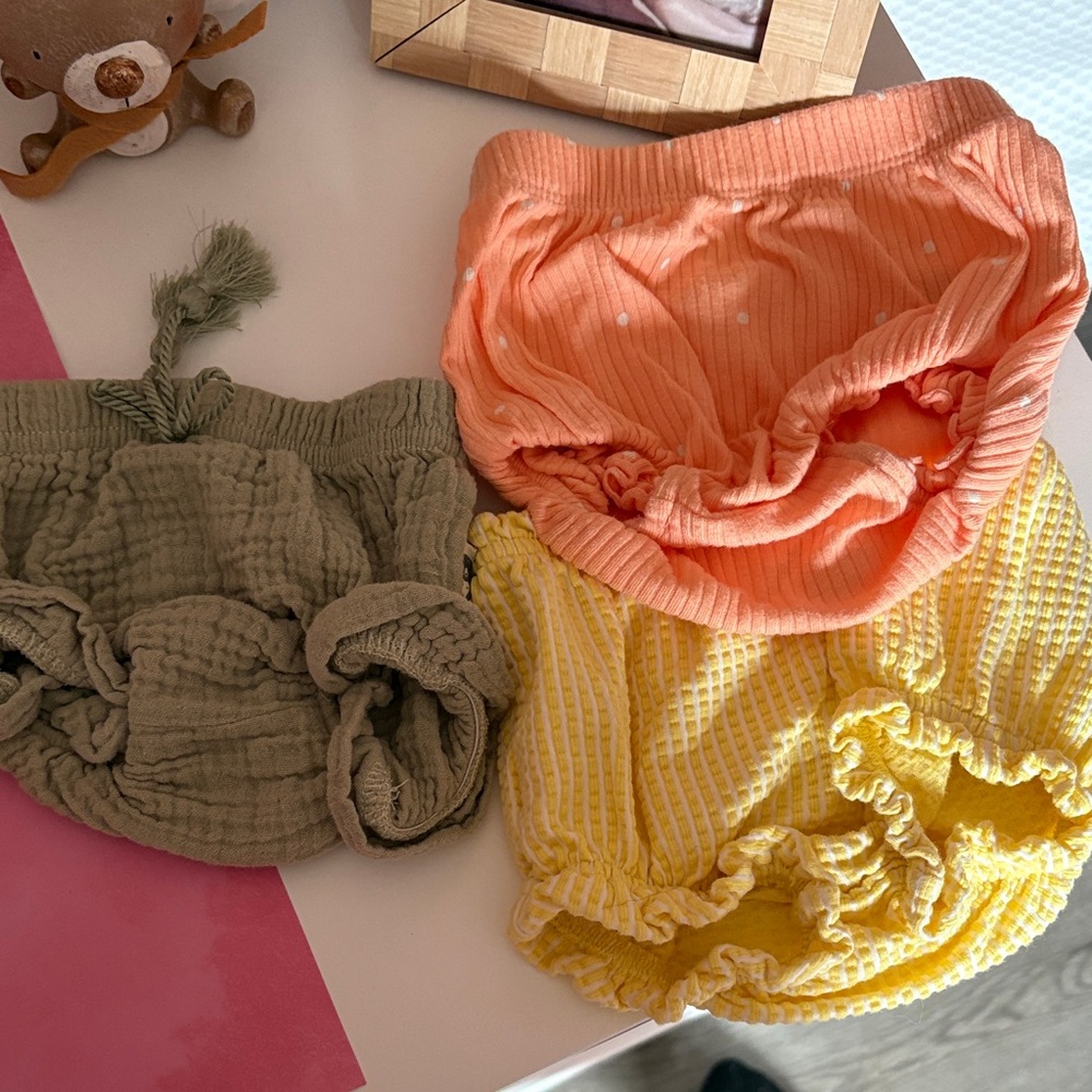 Kids Cotton Ruffle Bloomers - Peach, Yellow & Olive